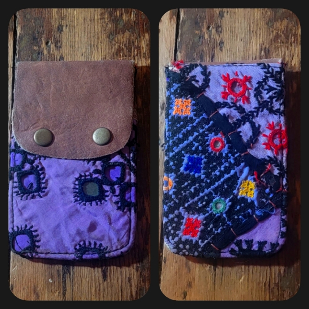 🍄🪬 Free People Boho Embroidered Repurposed vtg banjara hippie Wallet card case